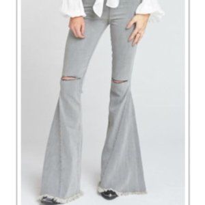Show Me Your MuMu Light Gray Distressed Flare Jeans